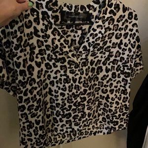 cheetah print silky button up crop top from code x mode!